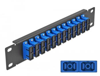 Delock 10" patch panel pro optická vlákna, 12 portů, SC Duplex, modrý, 1U, černý