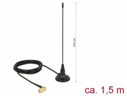 Delock 480 MHz Anténa SMA samec 90° 2,5 dBi všesměrová pevná s magnetickou základnou a připojovací kabel RG-174 1,5 m ve