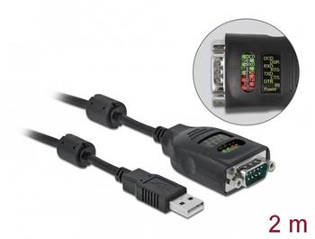 Delock Adaptér USB Typu-A na sériové rozhraní DB9 s devíti LED se zkoušečkou rozhraní RS-232