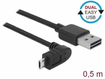 Delock Kabel EASY-USB 2.0 Typ-A samec > EASY-USB 2.0 Typ Micro-B samec pravoúhlý nahoru / dolů 0,5 m černý