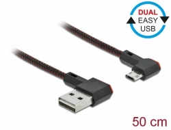 Delock Kabel EASY-USB 2.0 Typ-A samec na EASY-USB Typ Micro-B samec pravoúhlý levý / pravý 0,5 m černý