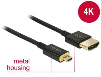 Delock Kabel High Speed HDMI s Ethernetem - HDMI-A samec > HDMI Micro-D samec 3D 4K 4,5 m aktivní Slim Premium