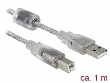 Delock Kabel USB 2.0 Typ-A samec > USB 2.0 Typ-B samec 1m transparentní