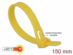 Delock Kabelové stahovací pásky pro opakované použití tepelne odolné D 150 x Š 7,5 mm 100 kusu žlutá