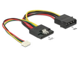 Delock Napájecí kabel SATA 15 pin samice > Molex 4 pin samec + 4 pin napájení