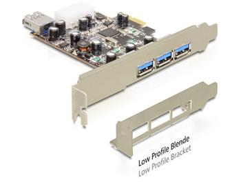 DeLock PCI Express x1 > USB 3.0, 3x externí, 1x interní, VIA, + low profile