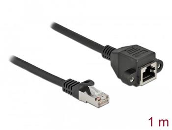 Delock Prodlužovací síťový kabel, ze zástrčky S/FTP RJ45 na zásuvku RJ45, Cat.6A, délka 1 m, černý