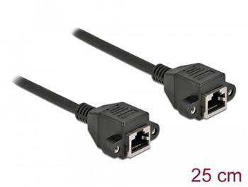 Delock Prodlužovací síťový kabel, ze zásuvky S/FTP RJ45 na zástrčku RJ45, Cat.6A, délka 25 cm, černý