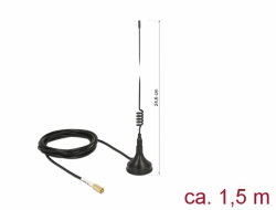 Delock WLAN 802.11 b/g/n Anténa SMB samec 2 dBi všesměrová pevná s magnetickou základnou a připojovací kabel RG-174