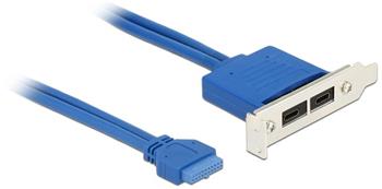 Delock Záslepka 1 x 19 pin USB 3.1 pin konektor samice interní > 2 x USB Type-C™ samice externí Low Profile