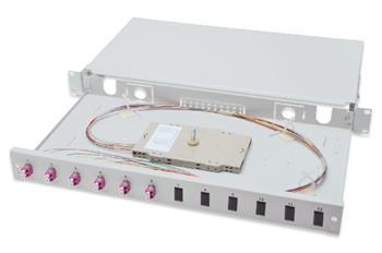 Digitus Fiber Optic Sliding Splice Box, 1U, Equipped 6x LC duplex, incl. M 25 Screw, Splice Cassette OM4 Color Pigtails, Adapter