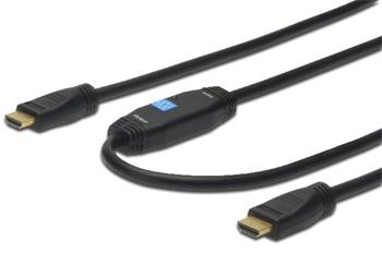 Digitus HDMI High Speed connection cable, type A, w/ amp. M/M, 15.0m, w/Ethernet, Ultra HD 24p, CE, gold, bl