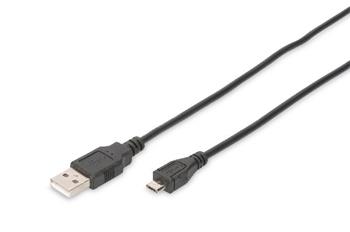 Digitus USB 2.0 connection cable, type A - micro B M/M, 1.0m, USB 2.0 compatible, bl