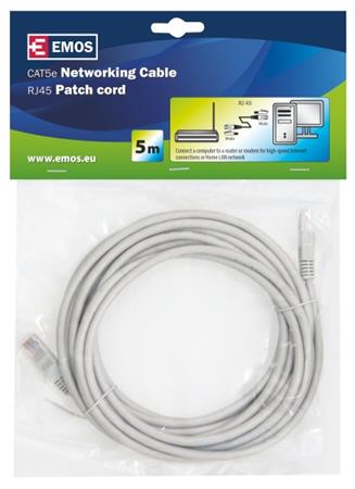 Emos Patch kabel UTP, CAT 5e, AWG26, PVC, šedý, 5m