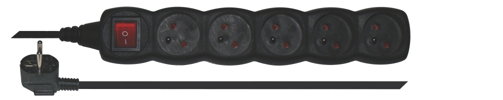 Emos prodlužovací šňůra P1513C - 5 zásuvky, 3m, s vypínačem, černá