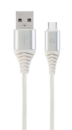 GEMBIRD CABLEXPERT Kabel USB 2.0 AM na Type-C kabel (AM/CM), 1m, opletený, bílo-strříbrný, blister, PREMIUM QUALITY