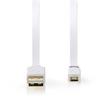 Nedis CCBP60500WT10 - Plochý Kabel USB 2.0 | A Zástrčka - Micro B Zástrčka | 1 m | Bílá barva