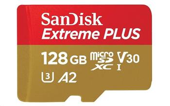 SanDisk Extreme PLUS microSDXC 128GB - 170MB/s R/90MB/s W, A2 C10 V30 UHS-I, Adapter