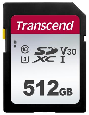 Transcend 512GB SDXC 300S (Class 10) UHS-I U3 V30 paměťová karta, 100 MB/s R, 85